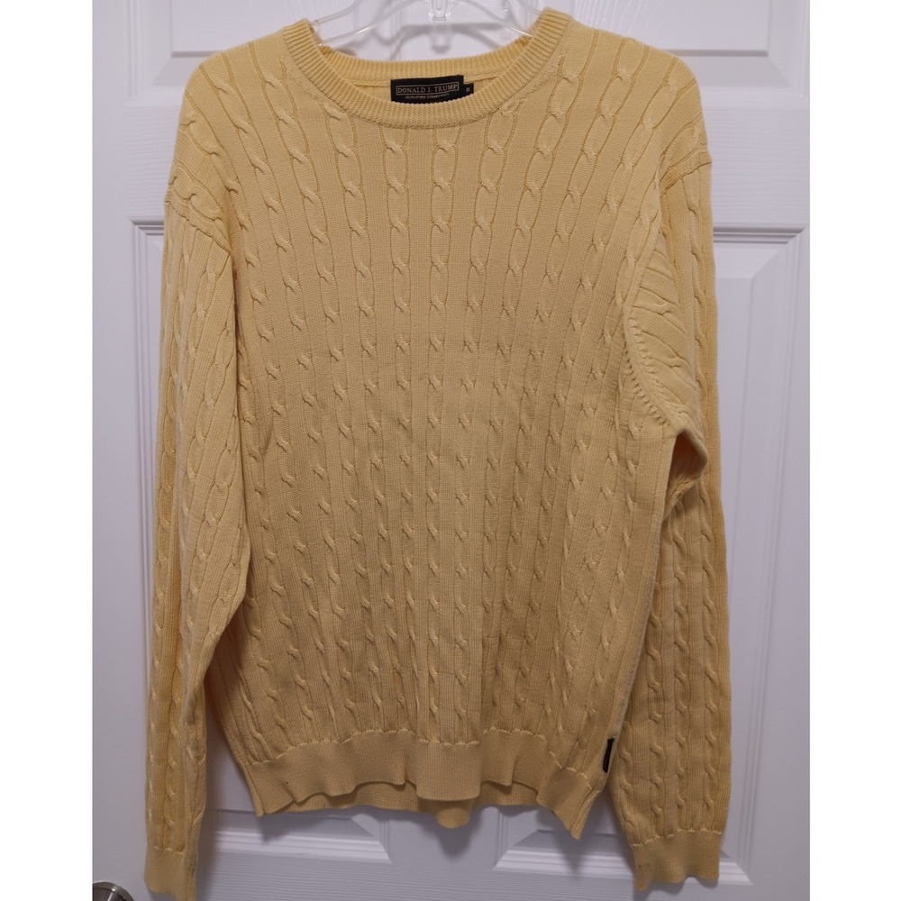 Donald J Trump Signature Collection Mens Yellow Cable Knit Cotton Sweater Size M